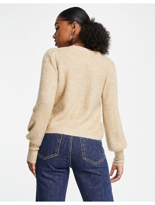 JDY v neck ribbed cardigan in beige