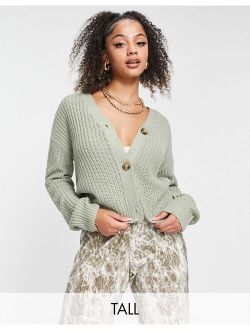 Brave Soul Tall daisy fisherman knit cardigan in sage