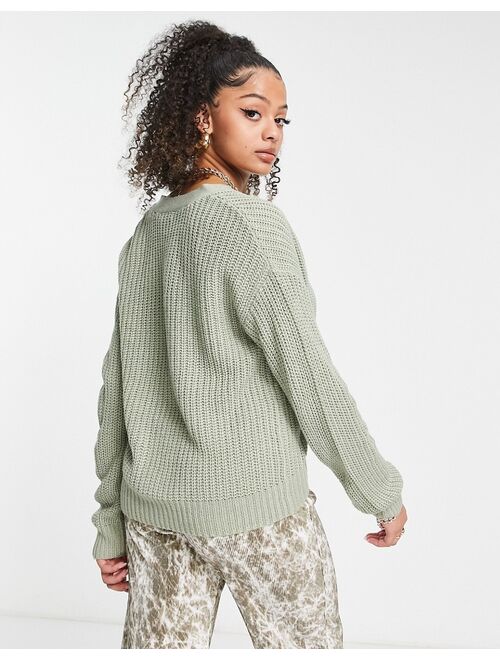 Brave Soul Tall daisy fisherman knit cardigan in sage