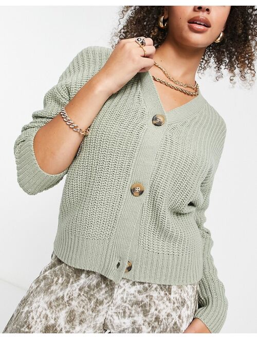 Brave Soul Tall daisy fisherman knit cardigan in sage