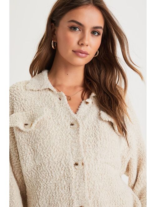 Lulus Cozy Simplicity Ivory Textured Chenille Knit Button-Up Sweater