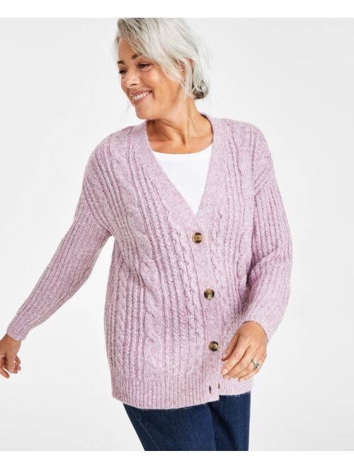 Style & Co Women's Cable-Knit V-Neck Cardigan, Created for Macy's