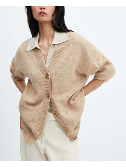 MANGO Women's Button Detail Oversized Cardigan