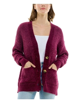 Ultra Flirt Juniors' Chenille Ribbed Patch-Pocket Cardigan