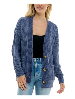 Ultra Flirt Juniors' Chenille Ribbed Patch-Pocket Cardigan