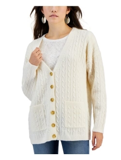 Hippie Rose Juniors' Baby-Cable-Knit Button-Front Cardigan