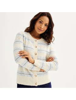 Pointelle Button-Front Cardigan