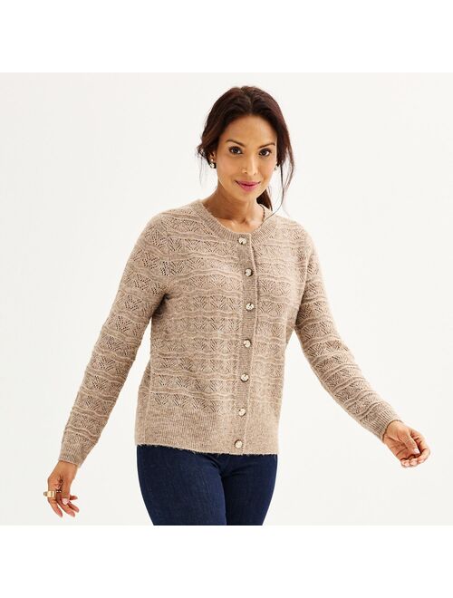 Women's Croft & Barrow Pointelle Button-Front Cardigan