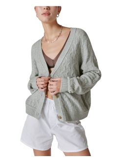 Women's Cozy Cable-Knit Button-Front Cardigan