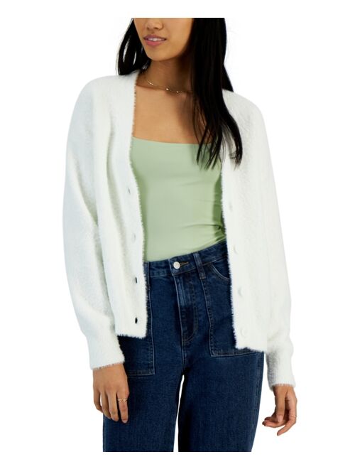 Crave Fame Juniors' Eyelash Button-Front Cardigan