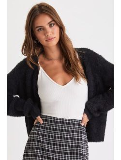 Completely Cozy Black Eyelash Knit Cardigan Sweater