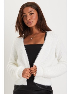 Completely Cozy Black Eyelash Knit Cardigan Sweater