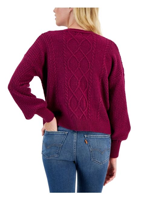 Hippie Rose Juniors' Cable-Knit Cardigan Sweater