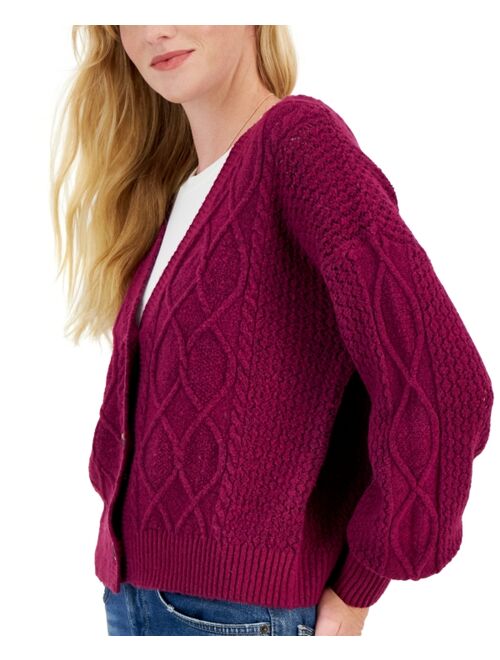 Hippie Rose Juniors' Cable-Knit Cardigan Sweater