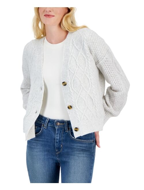 Hippie Rose Juniors' Cable-Knit Cardigan Sweater