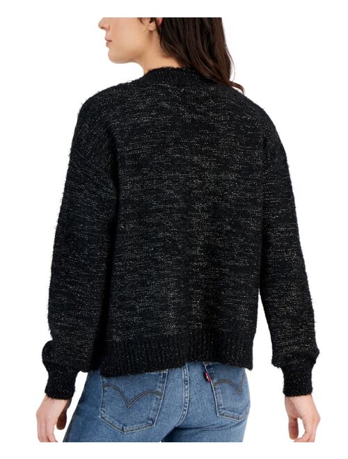 Hooked Up by IOT Juniors' Open-Front Lurex Eyelash-Knit Cardigan