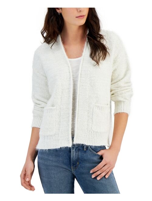 Hooked Up by IOT Juniors' Open-Front Lurex Eyelash-Knit Cardigan