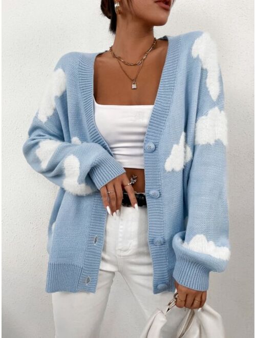 SHEIN Qutie Drop Shoulder Cloud Pattern Cardigan