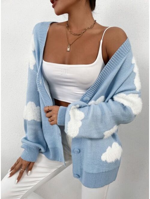 SHEIN Qutie Drop Shoulder Cloud Pattern Cardigan