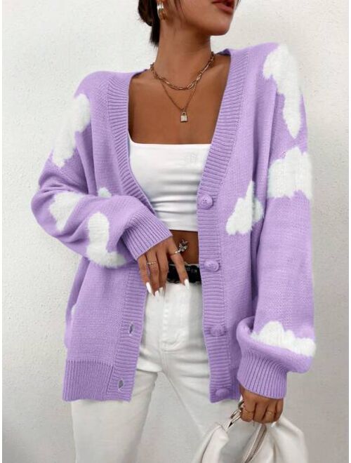 SHEIN Qutie Drop Shoulder Cloud Pattern Cardigan