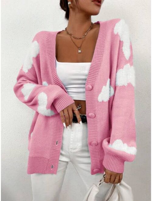 SHEIN Qutie Drop Shoulder Cloud Pattern Cardigan