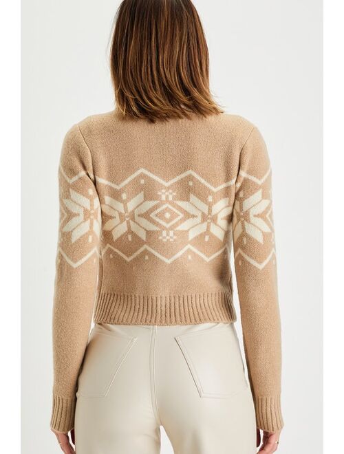 Lulus Inviting Comfort Beige Fair Isle Knit Zip-Front Cardigan