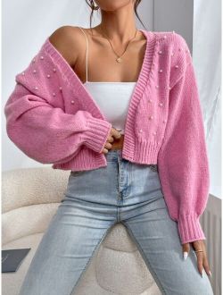 Qutie Versatile Minimalist Solid Color Studded Cardigan