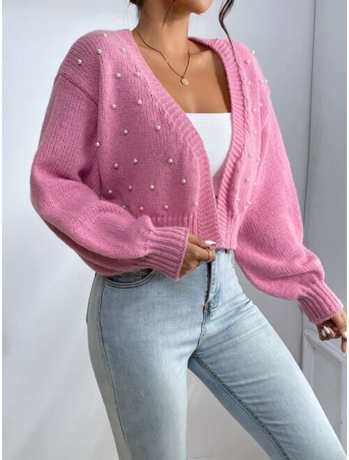 SHEIN Qutie Versatile Minimalist Solid Color Studded Cardigan