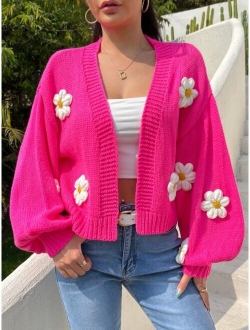 Qutie Floral Applique Bishop Sleeve Cardigan