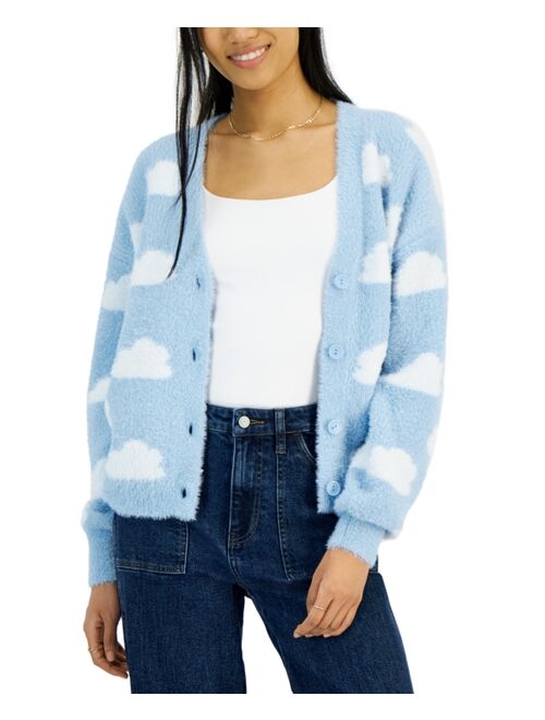 Crave Fame Juniors' Cloud Button-Up Eyelash Cardigan