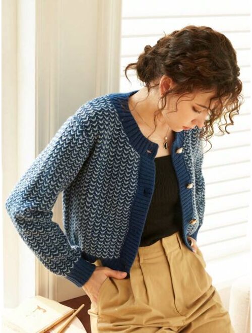 Knit Mix Solid Button Up Cardigan