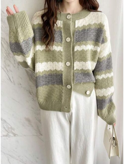 Block Stripe Drop Shoulder Oversized Cardigan