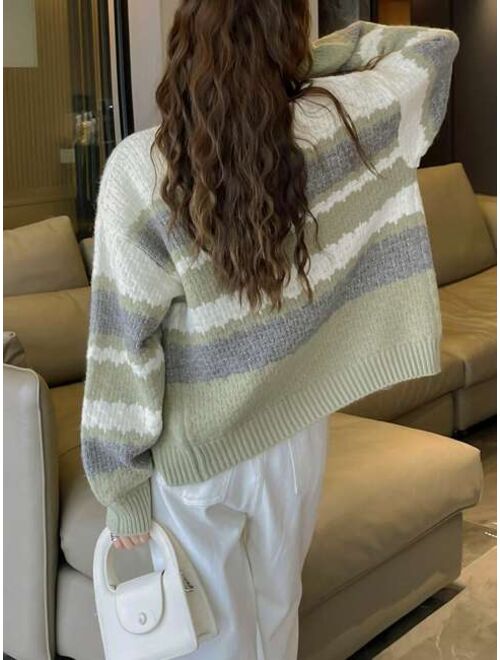 Block Stripe Drop Shoulder Oversized Cardigan