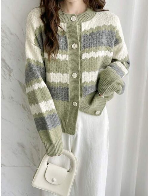 Block Stripe Drop Shoulder Oversized Cardigan