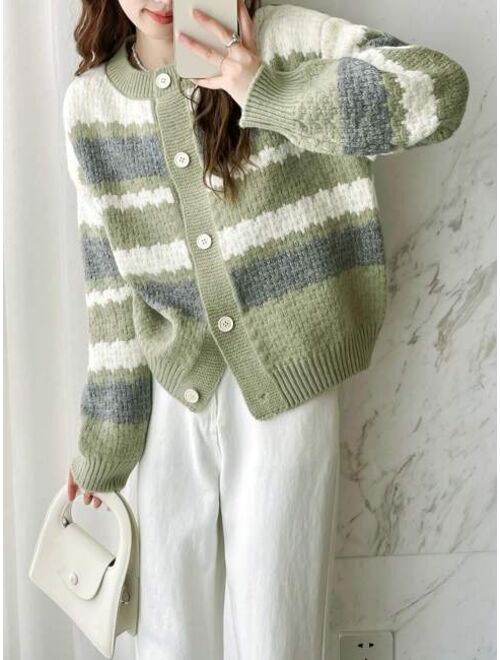 Block Stripe Drop Shoulder Oversized Cardigan