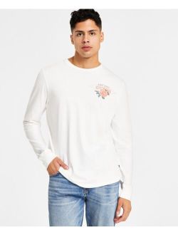 Men's Cotton Long-Sleeve Rose-Print Graphic T-Shirt