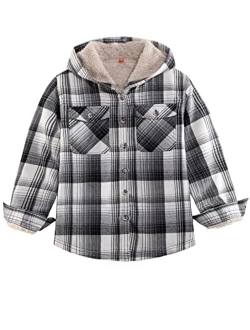 ZENTHACE Girls Hooded Plaid Flannel Shirt Jacket with Hand Pockets,Sherpa Lined Button Down Flannel Shacket Jacket