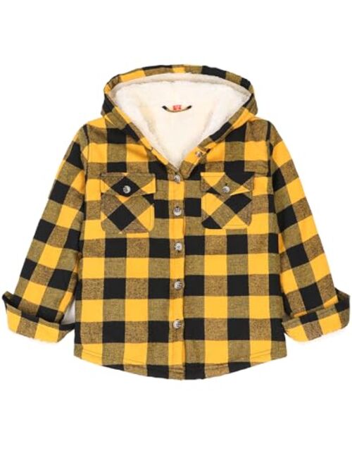 Camper ZENTHACE Girls Hooded Plaid Flannel Shirt Jacket with Hand Pockets,Sherpa Lined Button Down Flannel Shacket Jacket