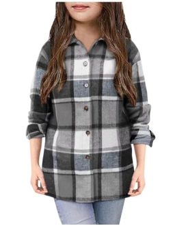 Yoklass Girls Plaid Button Down Shirts Western Shirts Kids Long Sleeve Casual Collared Blouses 3-14Y