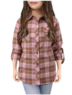 Yoklass Girls Plaid Button Down Shirts Western Shirts Kids Long Sleeve Casual Collared Blouses 3-14Y