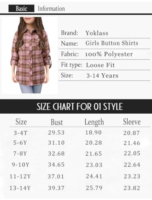 Yoklass Girls Plaid Button Down Shirts Western Shirts Kids Long Sleeve Casual Collared Blouses 3-14Y