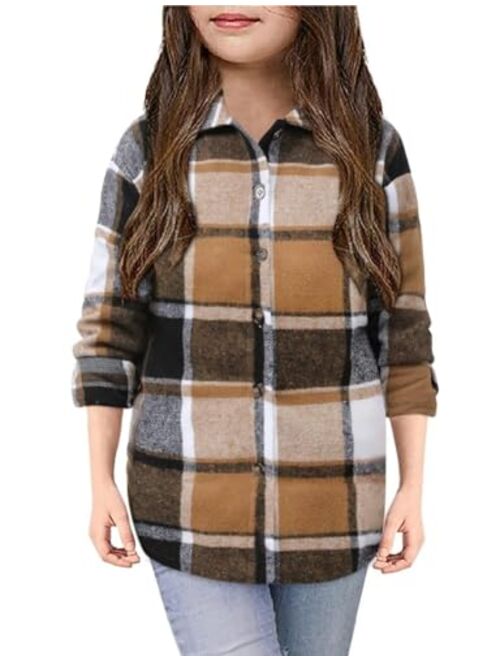 Yoklass Girls Plaid Button Down Shirts Western Shirts Kids Long Sleeve Casual Collared Blouses 3-14Y