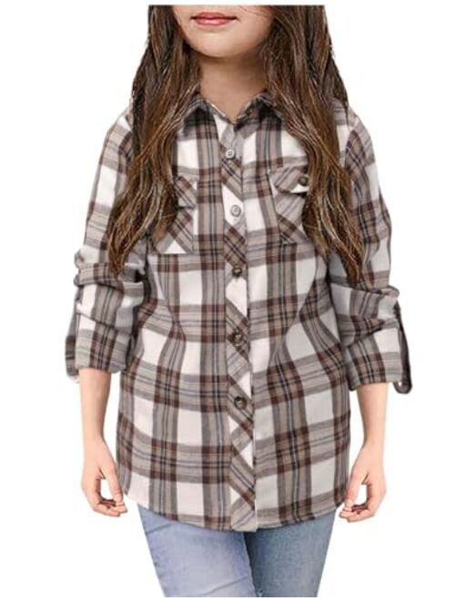 Yoklass Girls Plaid Button Down Shirts Western Shirts Kids Long Sleeve Casual Collared Blouses 3-14Y