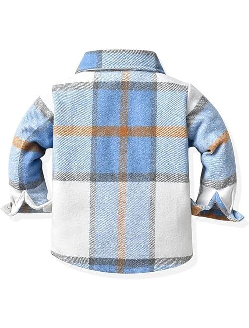 Aisongyuan Kids Girls Flannel Plaid Jacket Toddler Long Sleeve Button Down Shirt Jacket Shacket Coats