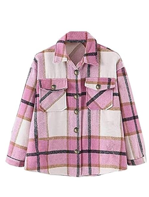 Aisongyuan Kids Girls Flannel Plaid Jacket Toddler Long Sleeve Button Down Shirt Jacket Shacket Coats