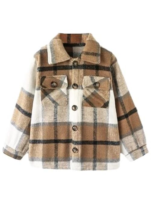 Aisongyuan Kids Girls Flannel Plaid Jacket Toddler Long Sleeve Button Down Shirt Jacket Shacket Coats