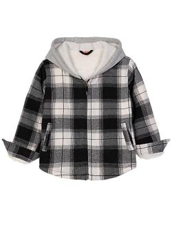 ZENTHACE Kids Toddler Boys Girls Warm Sherpa Lined Plaid Flannel Shirt Jacket,Full-Zip Hooded Sweatshirt