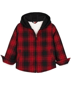 ZENTHACE Kids Toddler Boys Girls Warm Sherpa Lined Plaid Flannel Shirt Jacket,Full-Zip Hooded Sweatshirt