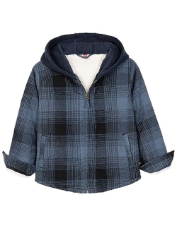 ZENTHACE Kids Toddler Boys Girls Warm Sherpa Lined Plaid Flannel Shirt Jacket,Full-Zip Hooded Sweatshirt