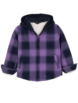 ZENTHACE Kids Toddler Boys Girls Warm Sherpa Lined Plaid Flannel Shirt Jacket,Full-Zip Hooded Sweatshirt